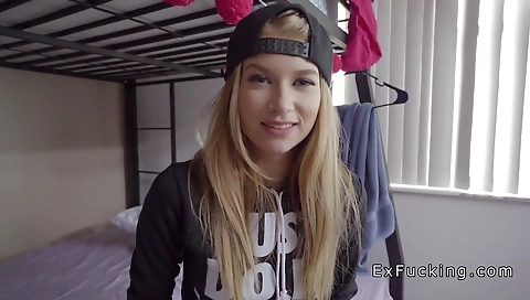 A hot blond gets fucked by a lucky guy